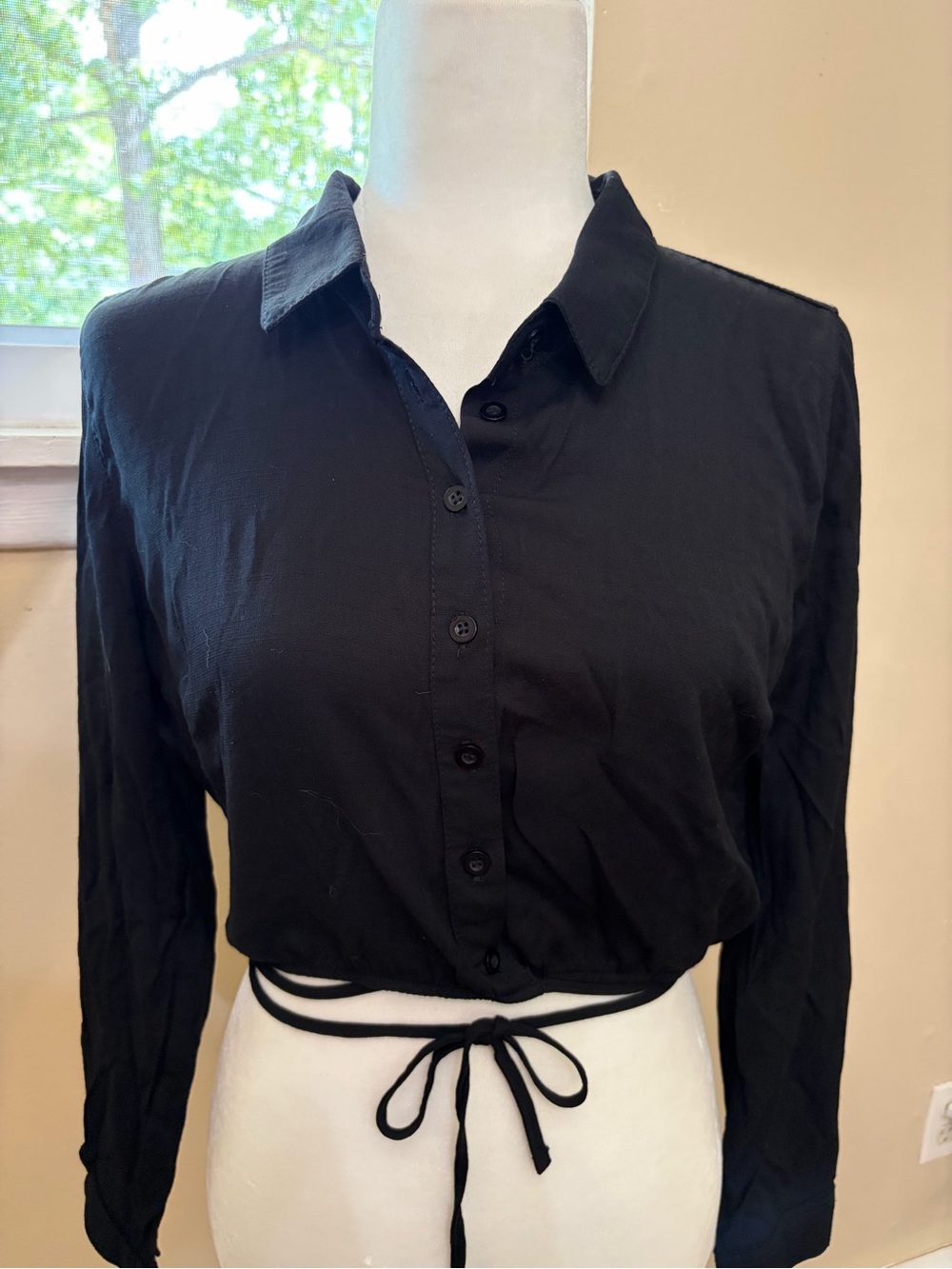 iris Black Button-Front Tie-Waist Shirt